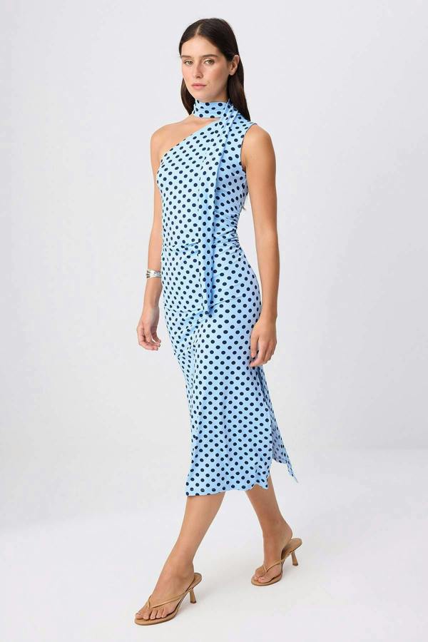 WOVCOR Shawl Neck Sleeveless Bodycon Midi Dress