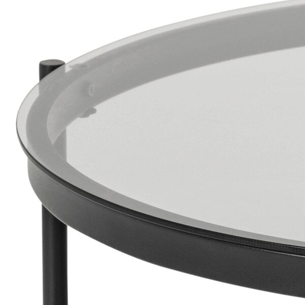 Wyld Haus Featheroak Grey Glass Round Coffee Table Black Metal Legs
