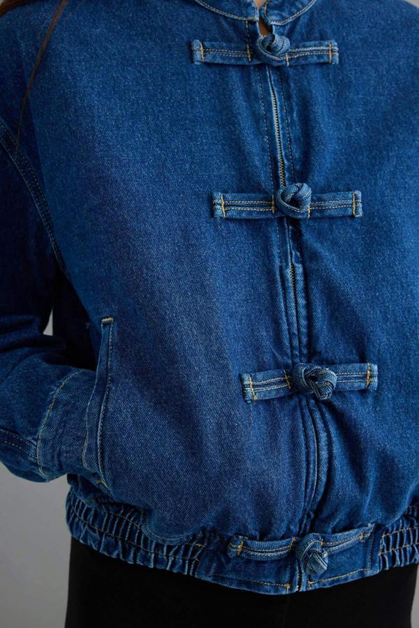 Button Detail Elasticated Waist Denim Jacket