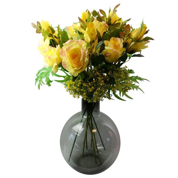 Leaf Pack of 6 x 80cm Artificial Yellow Rose Stem - 18 flowers