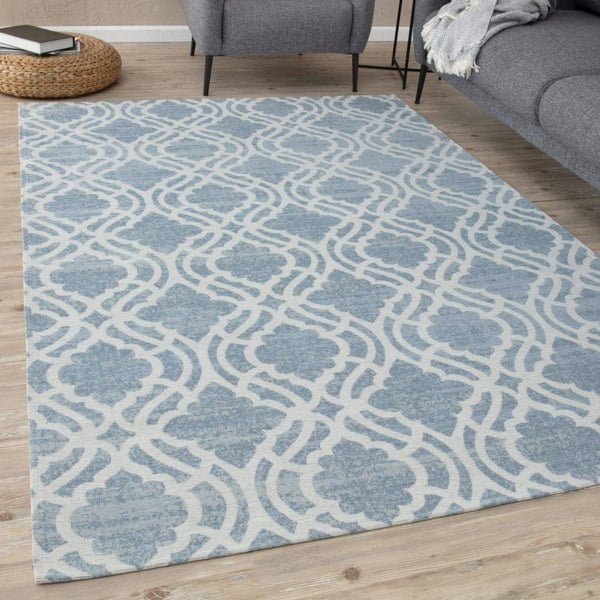 Machine Washable Flat-weave Moroccan Rug Blue