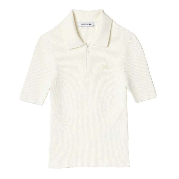 Lacoste Womens/Ladies Rib Knit Quarter Zip Polo Shirt - White