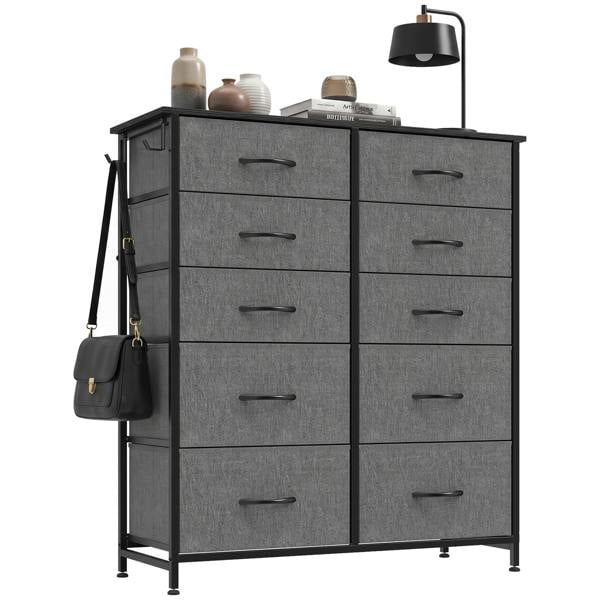 HOMCOM Fabric Chest of Drawers, 10 Drawer Dresser for Bedroom, Grey