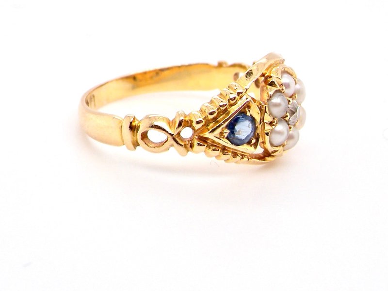 Vintage Tom An 18ct gold antique sapphire, pearl and diamond cluster ring