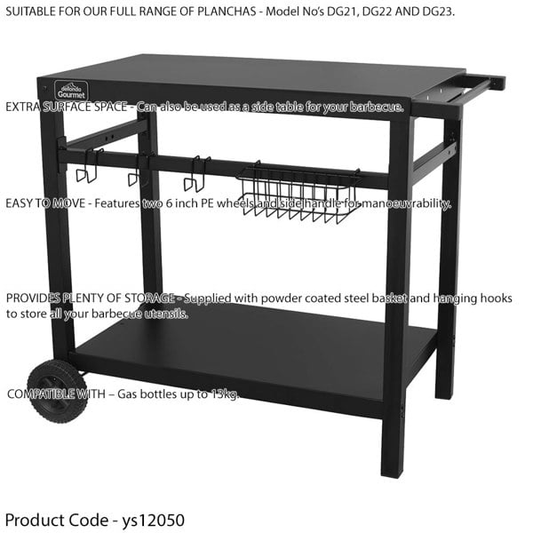 Powder Coated Top BBQ & Grill Trolley - Food Prep Dolley Outdoor Cooking Stand - LoopsDirect