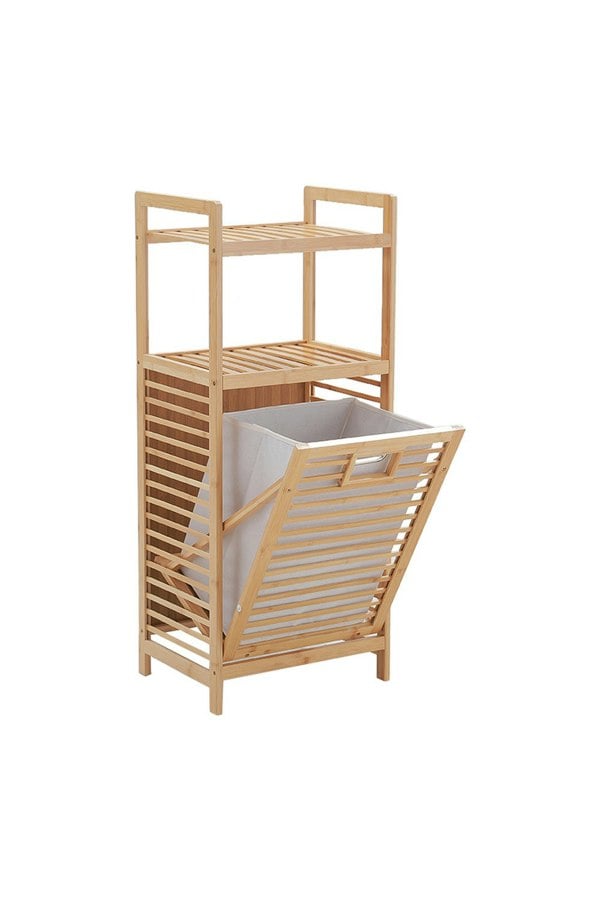 Living and Home 3-tier Bamboo Laundry Hamper Basket Bathroom Basket with Liner Bag