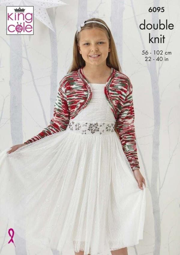 King Cole Glitz DK Knitting Pattern 6095, Cardigans for Kids, Teenagers, Women, 22 - 40 Inches
