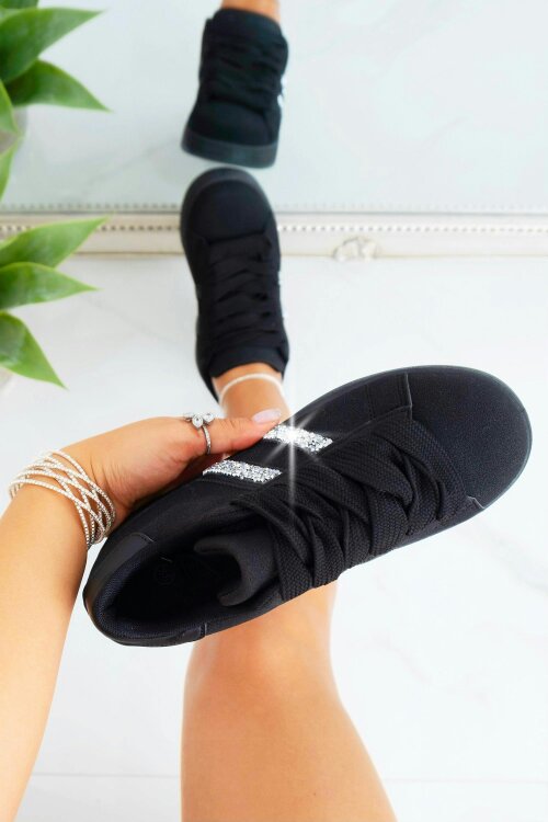 Love Lemonade Crystal Stripe Trainers Exclusive Edition All Black