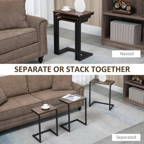 Wyld Haus Supa Metal Rustic Brown Set Of 3 Nesting C ShaFauxd Side Tables With Steel Frame