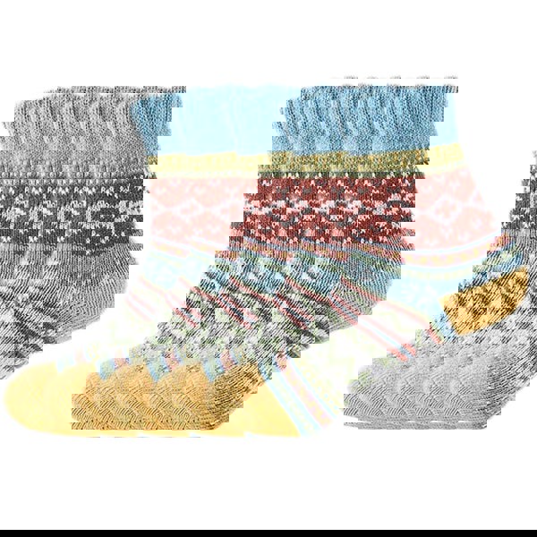 Anysox 5 Pairs Size 5-9 of Fashion Thick Warm wool Women Socks Blue Colored Casual National Wind Flower Designed Cotton For Men Woman Foot Accessories