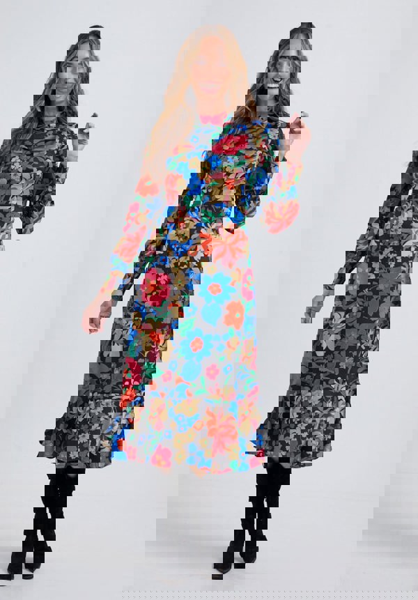Sophie Tiered Hem Floral Print Midi Dress In Multi