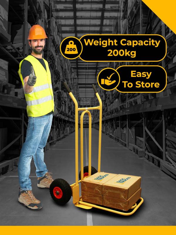 Bristol Tool Company 1894 CGV380 Heavy Duty Folding & Fixed Toe Sack Truck, Pneumatic Wheels with 200kg Capacity, Yellow