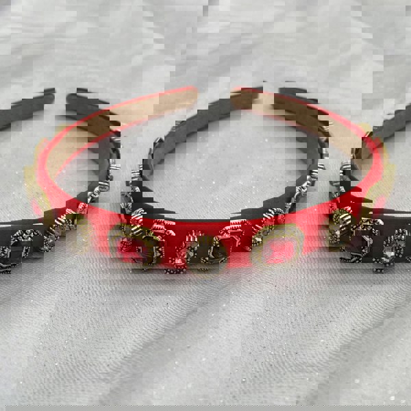 red headband red hair band gold jewelled alice band