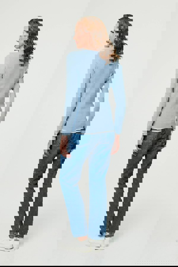 Blue | Contrast Trim V-Neck Knit Top
