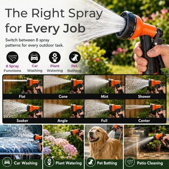 Neo Direct 30m Retractable Garden Hose Reel Wall Mounted 180° Swivel Bracket 8 Spray