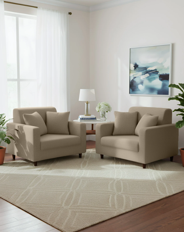 Anyseat 1 Seater Sofa Cover Plain Beige Style and Protection For Living Room Sofa Chair Elastic Stretchable Slipcover