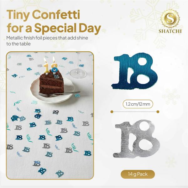 18th Birthday Blue and Silver Foil Confetti Decoration Pack, Metallic Finish, Size Options Available image 1