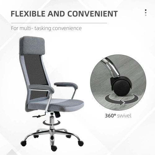 Bobobiy Office Chair, High Back Computer Chair with Adjustable Height, Swivel Rolling Wheels, Mesh Back and Linen-Feel Fabric Seat, Grey