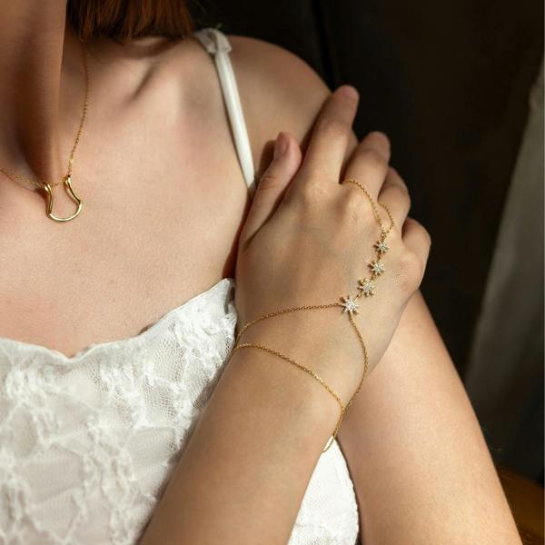Spero London Stars Of Universe Sterling Silver Gold Plated Hand Chain Ring