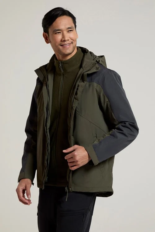 Mountain Warehouse Mens District Extreme 3 in 1 Waterproof Jacket - Khaki Green