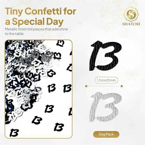 13th Birthday Black and Silver Metallic Confetti Decoration Pack, Table Party Decor image 1