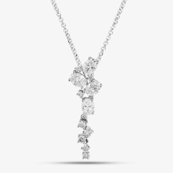 T. H. Baker 18ct White Gold 0.97ct Oval & Brilliant Cut Diamond Dropper Necklace P27127GW18DD