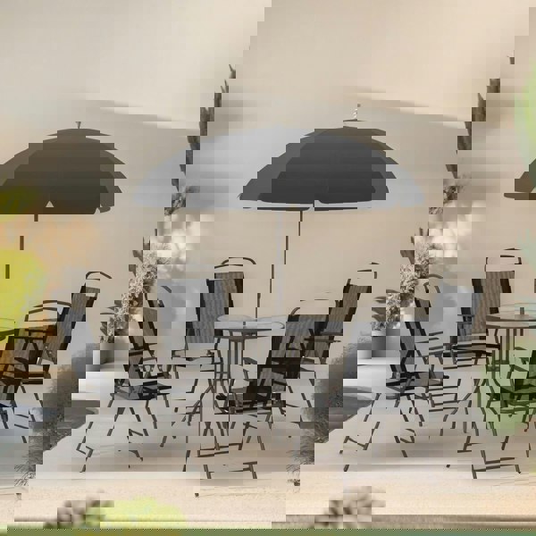 Rafaelo Mobilia Set of 6 Patio Bistro Set With Parasol And Table Black