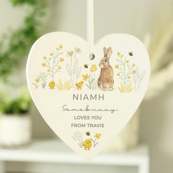 Personalised Memento Company Personalised Spring Bunny Wooden Heart Ornament