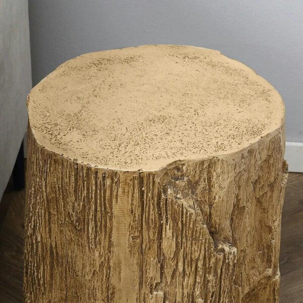 Bobobiy Tree Stump End Table, Round Concrete Side Table for Indoor and Outdoor Use, Natural Wood Effect