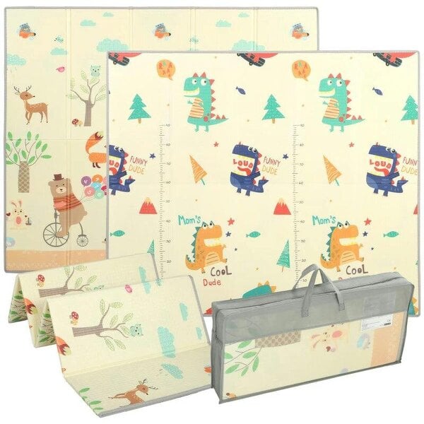 Foldable Reversible Baby Play Mat 180 x 150 cm, Waterproof, Non-Slip for Crawling and Learning, Animals & Forest Theme