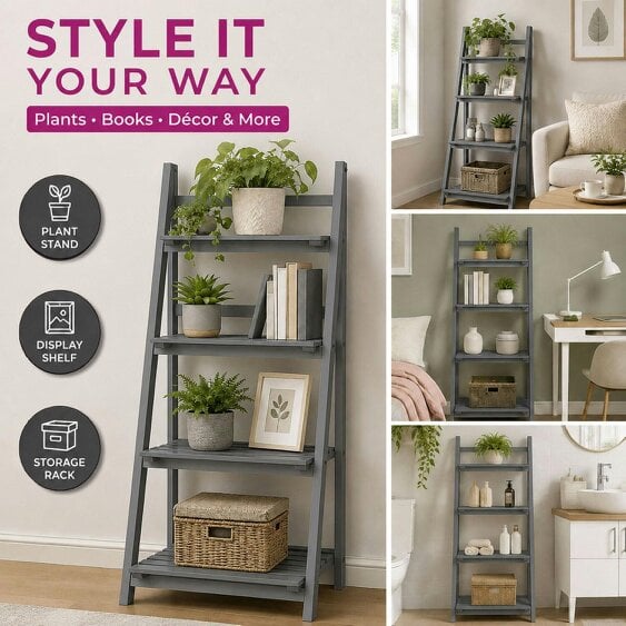 Neo Grey 4 Tier Wooden Foldable Plant Stand