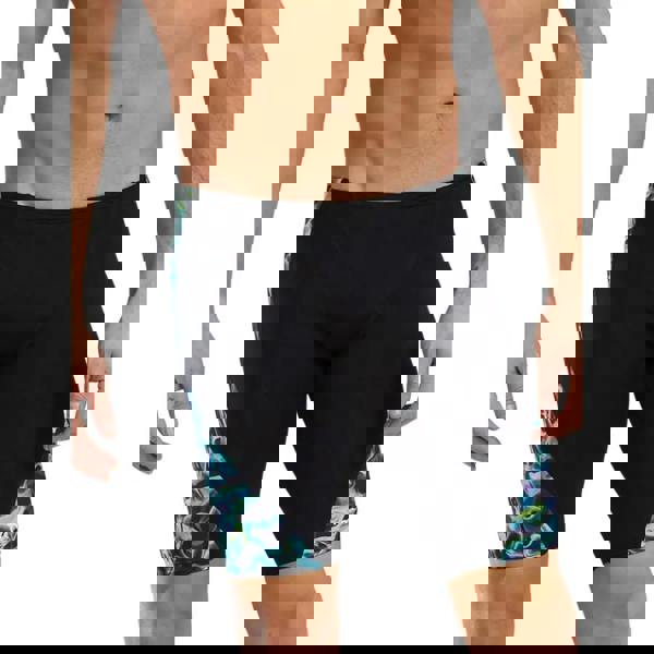 TYR Energia Durafast Elite black and blue wave swim trunks