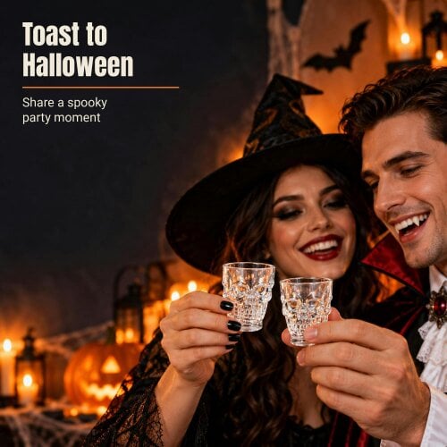 Shatchi Clear Halloween Skull Shot Glasses 4 Pack, 55ml Plastic Party Drinkware