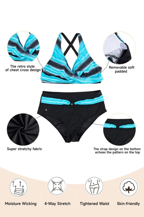 Living and Home Two Piece Swimsuits Bikini Set - Blue