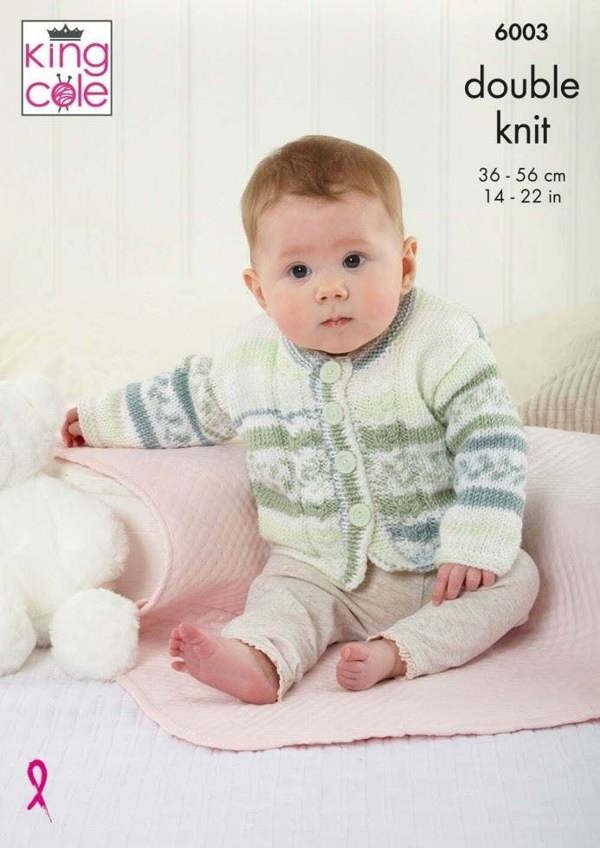King Cole Cherish DK Knitting Pattern 6003, Jackets, Cardigans, Waistcoats for Baby, 14 - 22 Inches