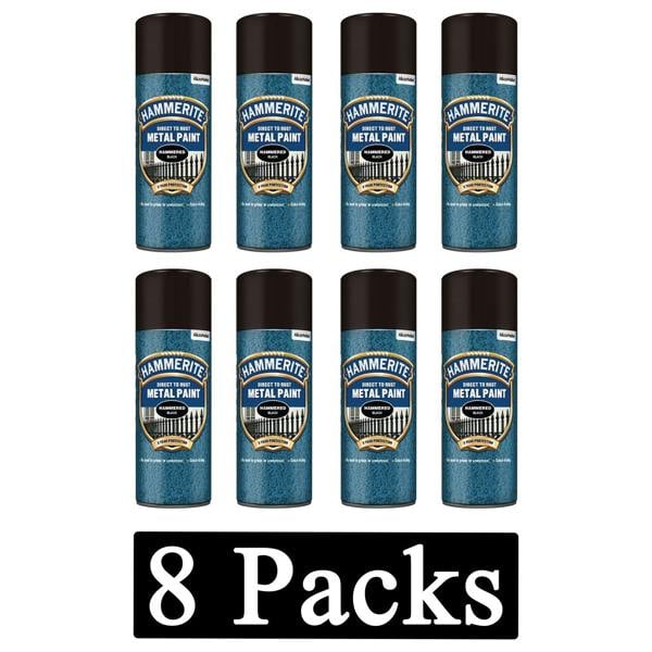 Hammerite 8X Hammerite Hammered Black Spray Paint 400ml