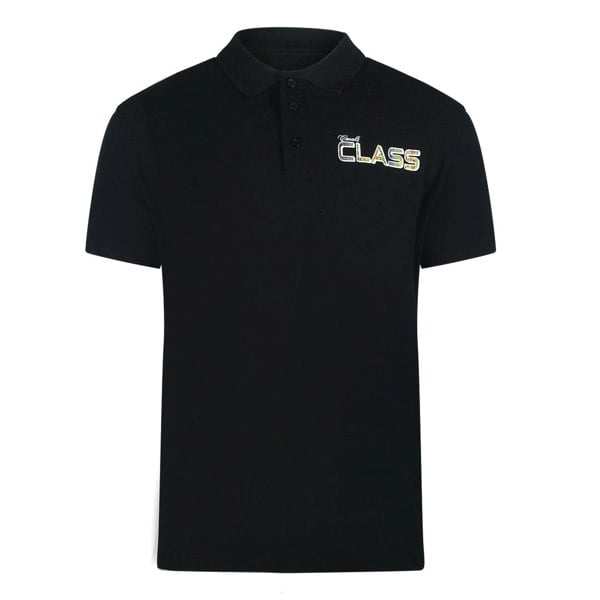 Cavalli Class Vibrant Floral Logo Black Polo Shirt