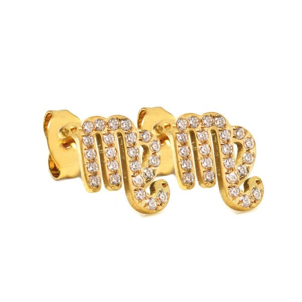 Say It With Virgo Earrings with CZ Stones - Yellow Gold Plated