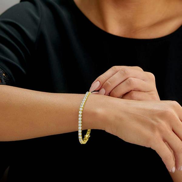 Gold Plated Sterling Silver Tennis Bracelet for Women with 4mm Cubic Zirconia - namana.london