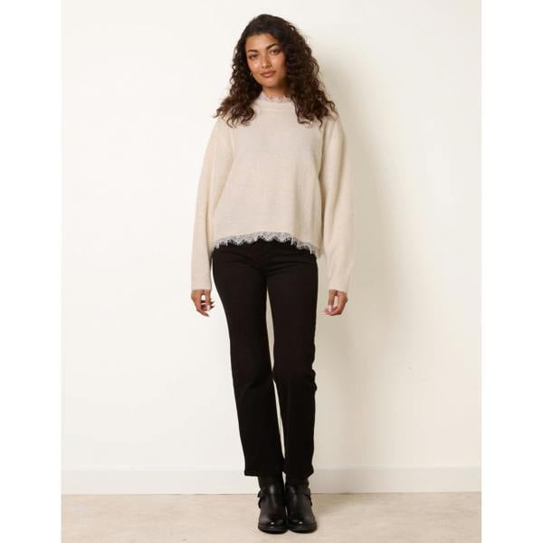 Blue Vanilla Round Neck Lace Trim Jumper