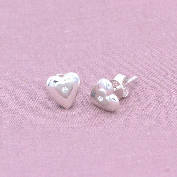 Mylee London Sterling Silver Embedded Crystal Heart Stud Earrings