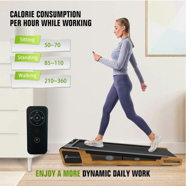 Strongology INCLINO 5° Incline Light Walnut Wood Finish Home and Office Quiet 2.0HP Adjustable Speed 1-6km/h Bluetooth  LED Display Treadmill