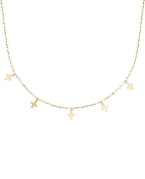 Dainty 14K Gold Cross Choker Necklace - Necklaces - Elk & Bloom