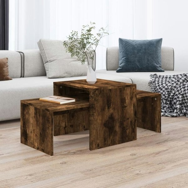 Berkfield Coffee Table Set Smoked Oak 100x48x40 cm Engineered Wood