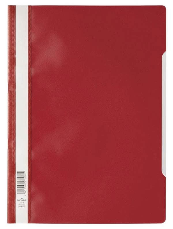 Durable Clear View Project Folder Document Report File | 50 Pack | A4 Red