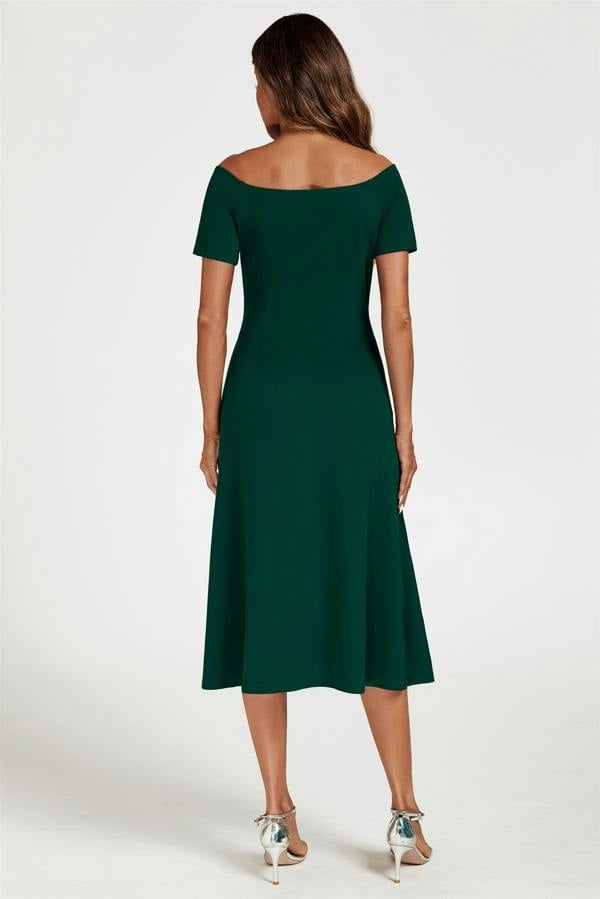 FS Collection Bardot Midi Dress In Green