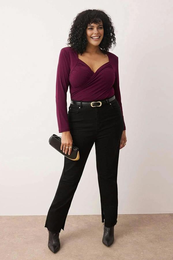 WOVCOR Wrap Neck Bodycone Plus Size Snap Button Bodysuit