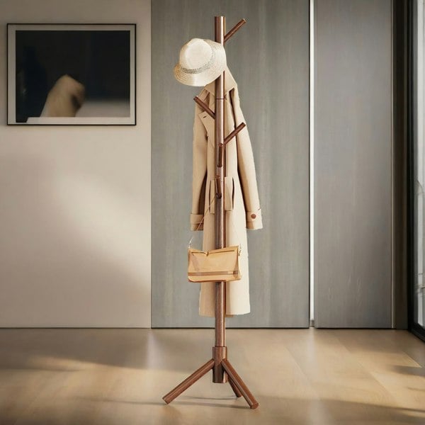 Rafaelo Mobilia Wooden Coat Stand Stand With 8 Hooks Brown