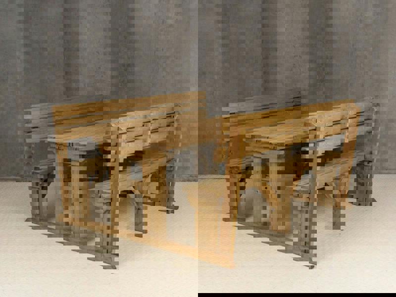 Alders Picnic Table and Benches Set with Backrest – Rustic Finish Wooden Outdoor Dining Set for Gardens and Patios