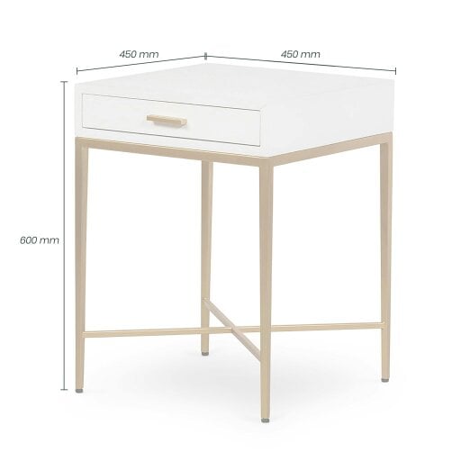 Wyld Haus Ravenna White Gloss and Gold Bedside Table with Drawer
